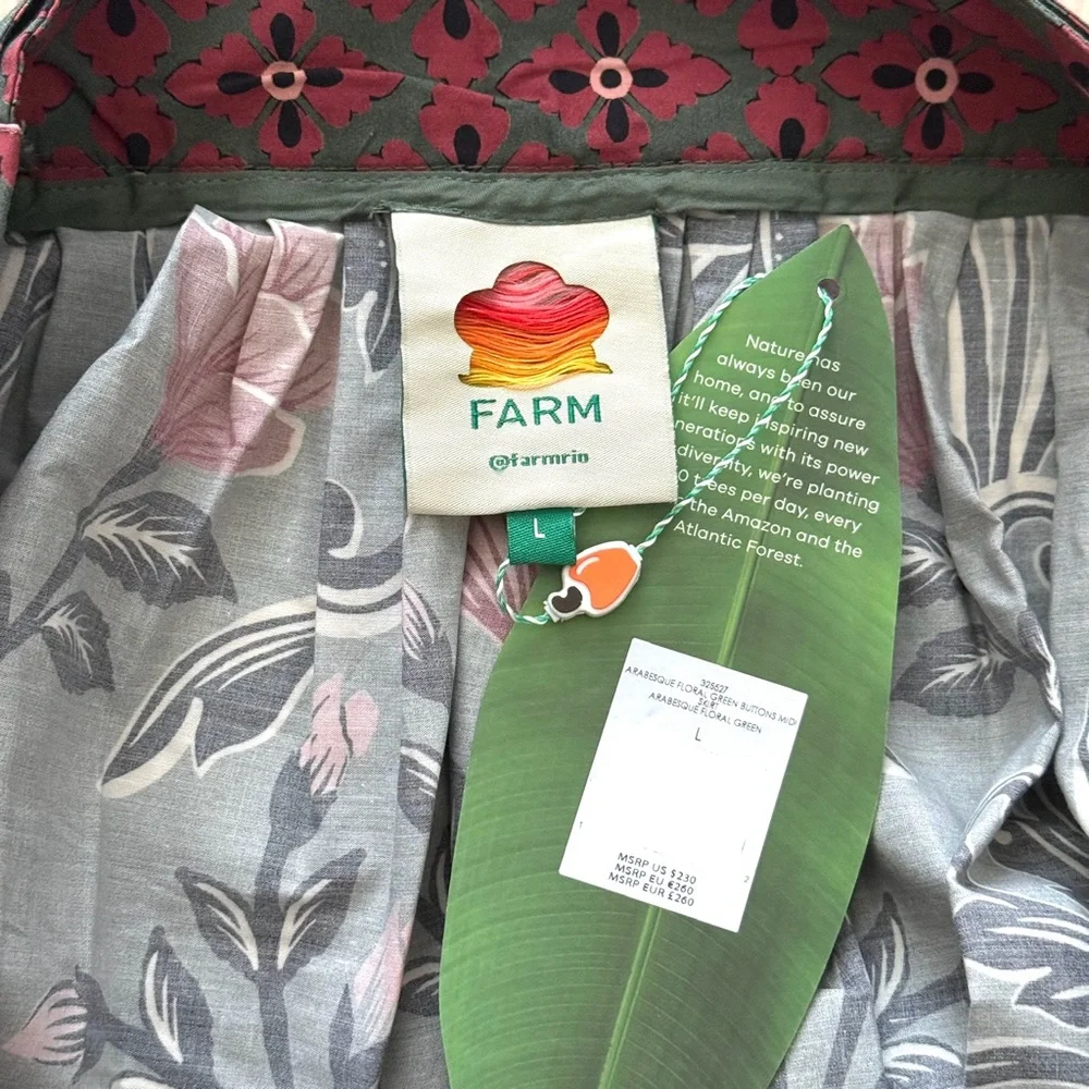 FARM Rio Arabesque Floral Green Buttons Midi Skirt, NWT π§π· - Picture 15 of 16